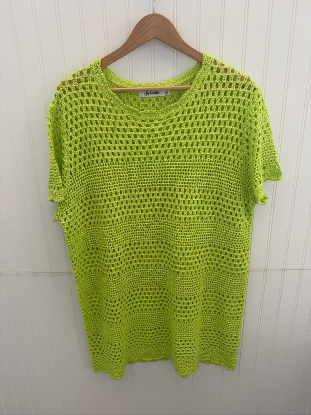 Crochet Open-Stitch Swim Coverup - Neon Lime